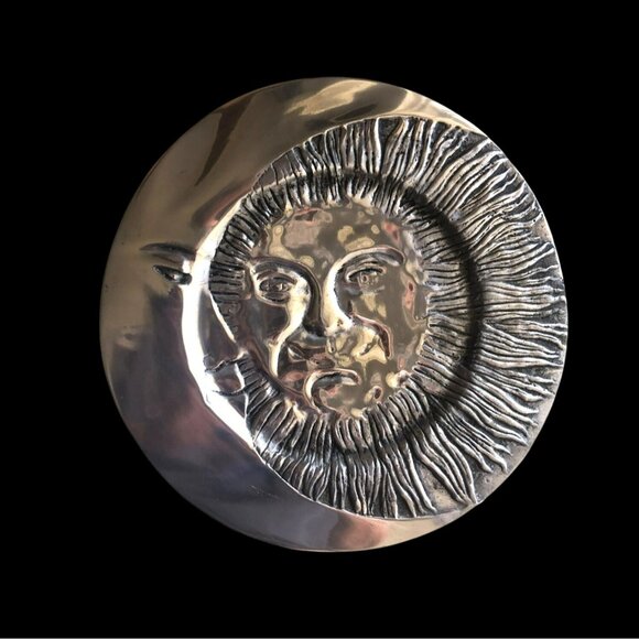Handcrafted Pewter Sun & Moon Decorative Plate By Betty Barrena 12.75" - Picture 3 of 7